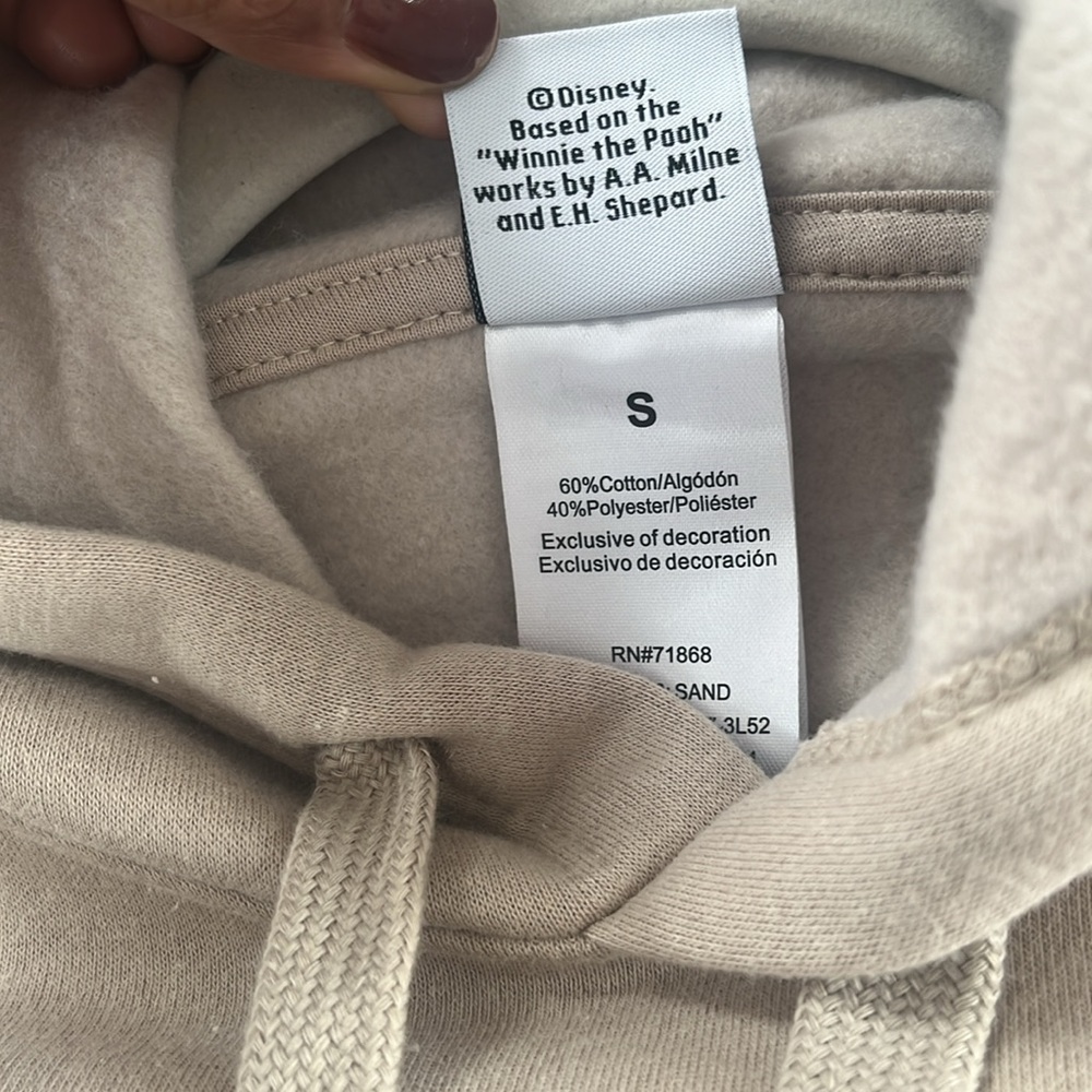 NWOT Disney Tan Hoodie with Yellow Pooh Design - Picture 7 of 11